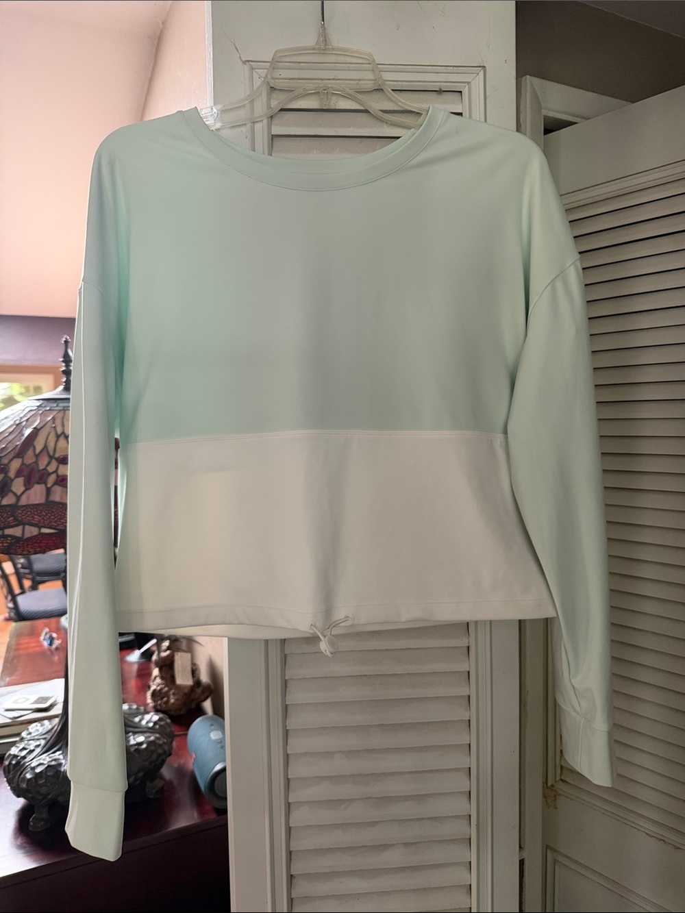 Zyia Relaxed Two-Tone Crewneck Sweatshirt in Mint and White
